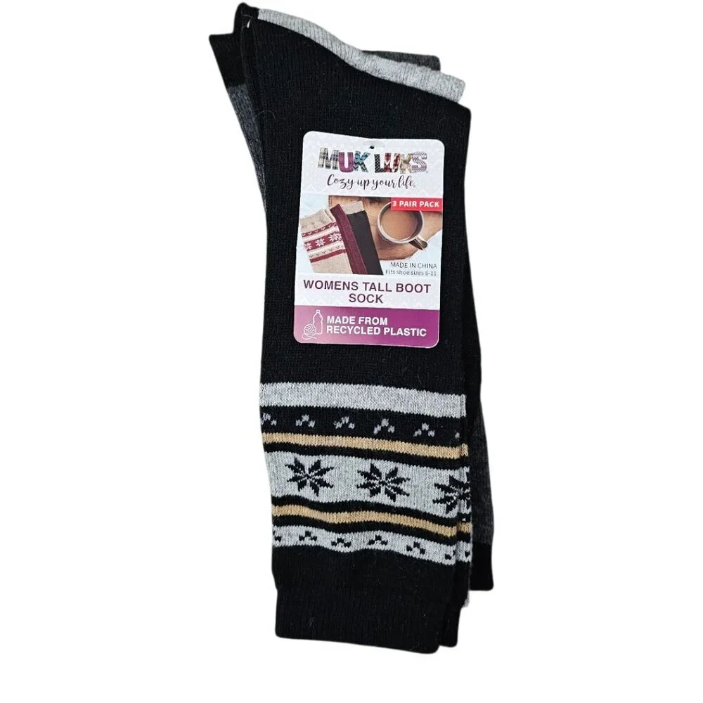 Muk Luks New Cozy Warm Knit Tall Over Boot Women's Socks 3 Pair Pack